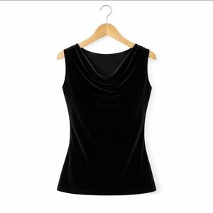 Chaps Navy Velour Draped Neck Sleeveless Top Sz Small